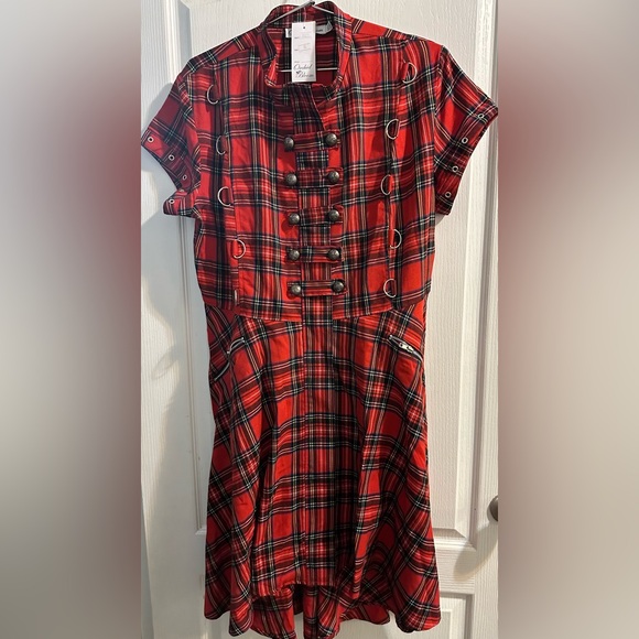 Lace Up Hi Lo Dress Red Plaid - Picture 3 of 4